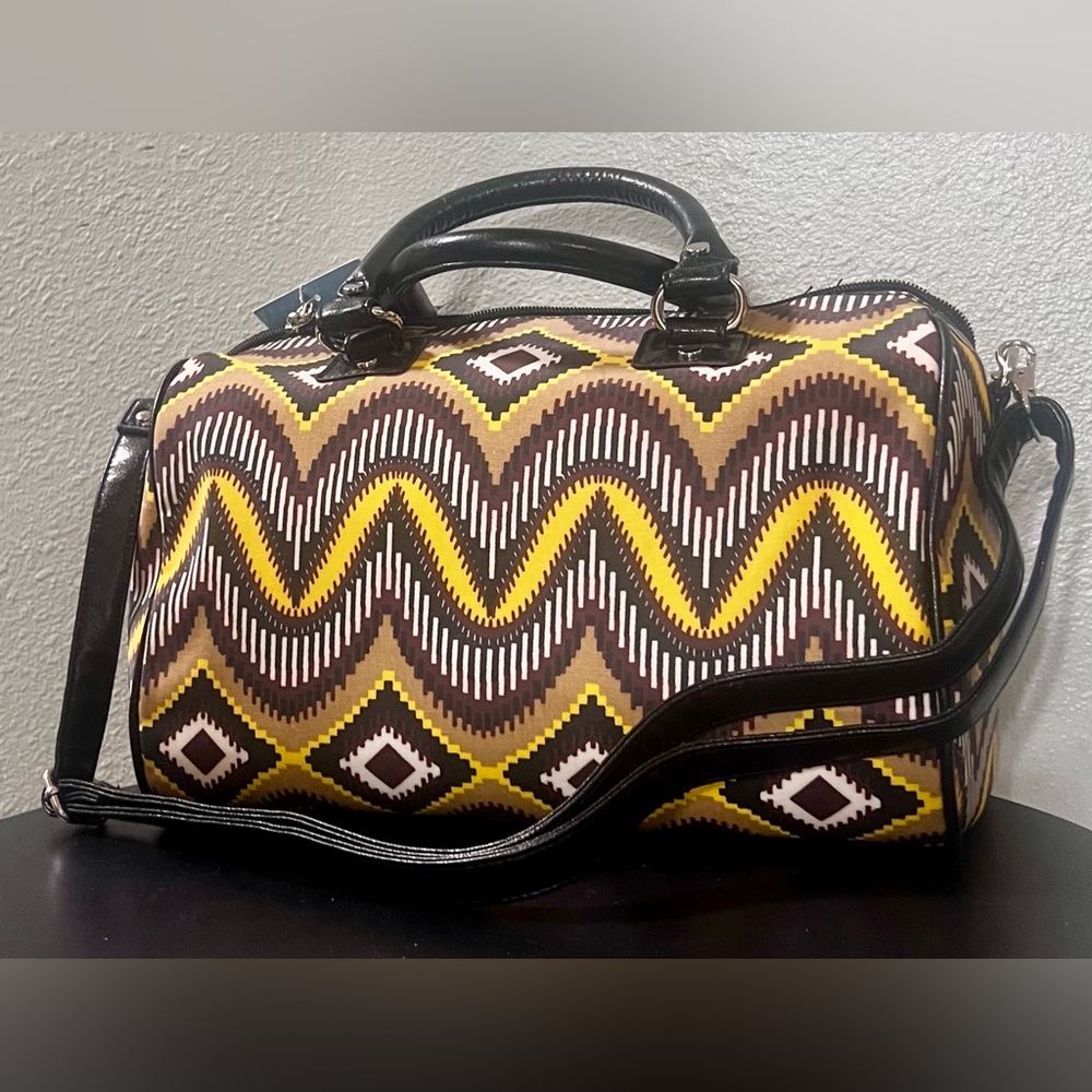 NEW Gigi Hill Los Angeles Sunburst Zigzag Patterned Bag Yellow Brown Aztec Boho - Picture 7 of 12